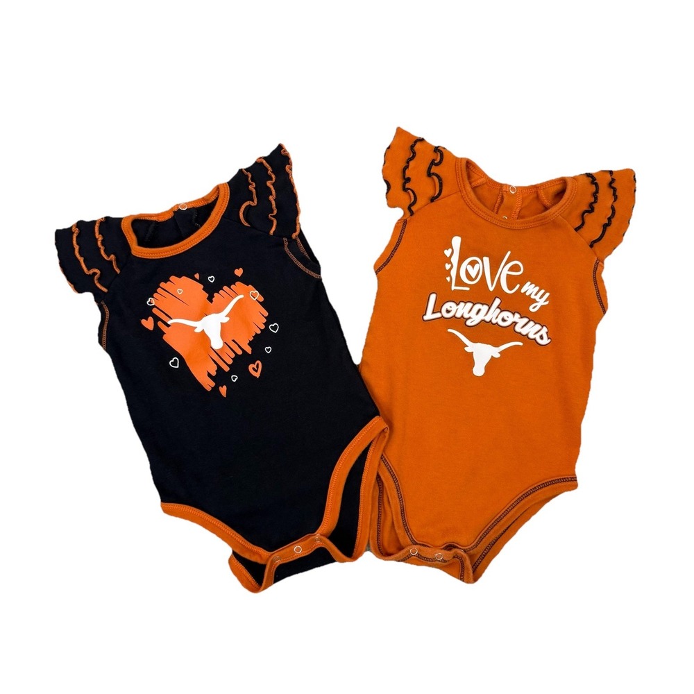Texas Longhorns Ruffle Sleeve Body Suit Size 18 Months Set Of Two UT Gameday
